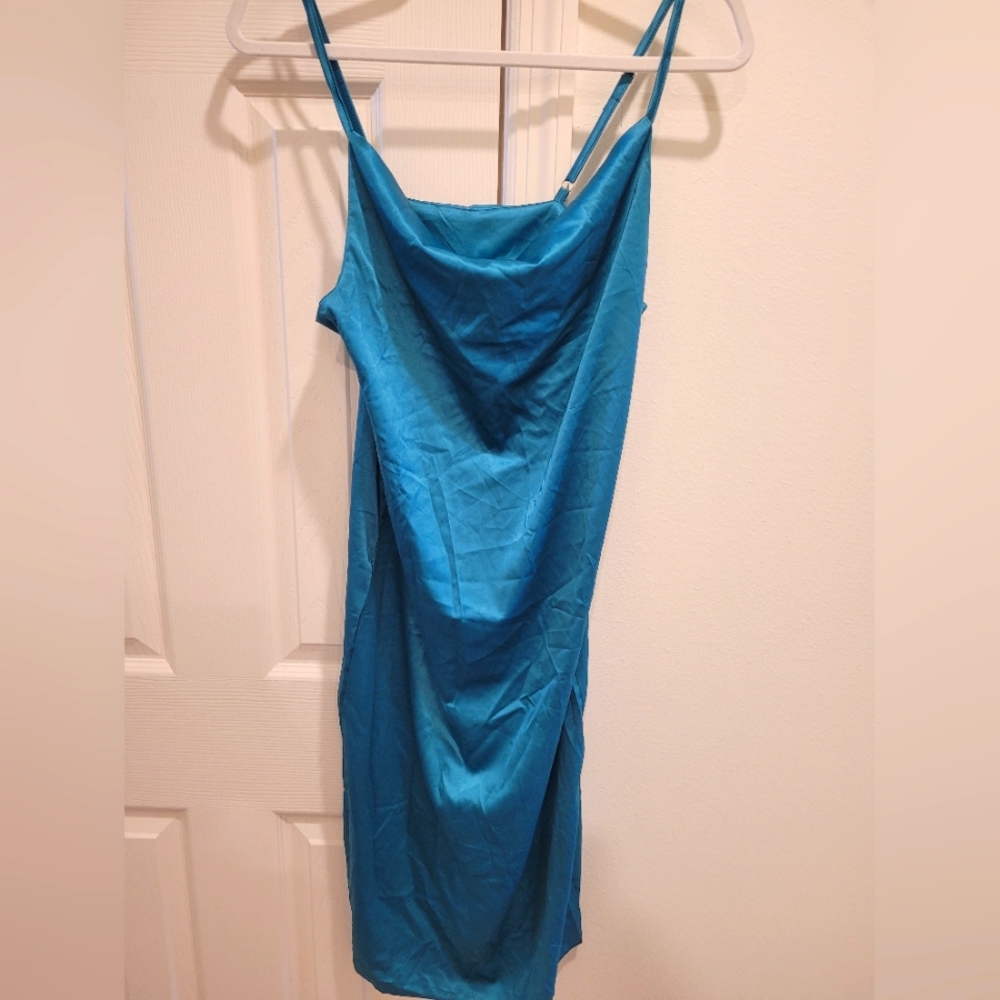 Blue swoop neck tank dress